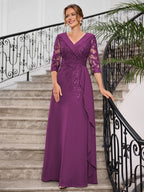 Priscilla Faye Orchid front view mother of the bride dress
