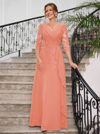 Priscilla Faye Peach front view mother of the bride dress
