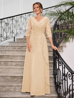 Priscilla Faye Peach side view mother of the bride dress