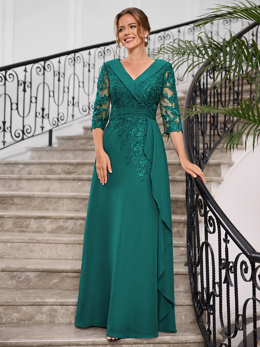 Priscilla Faye Peacock front view mother of the bride dress