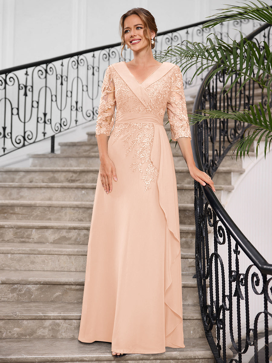 Priscilla Faye Pearl Pink front view mother of the bride dress