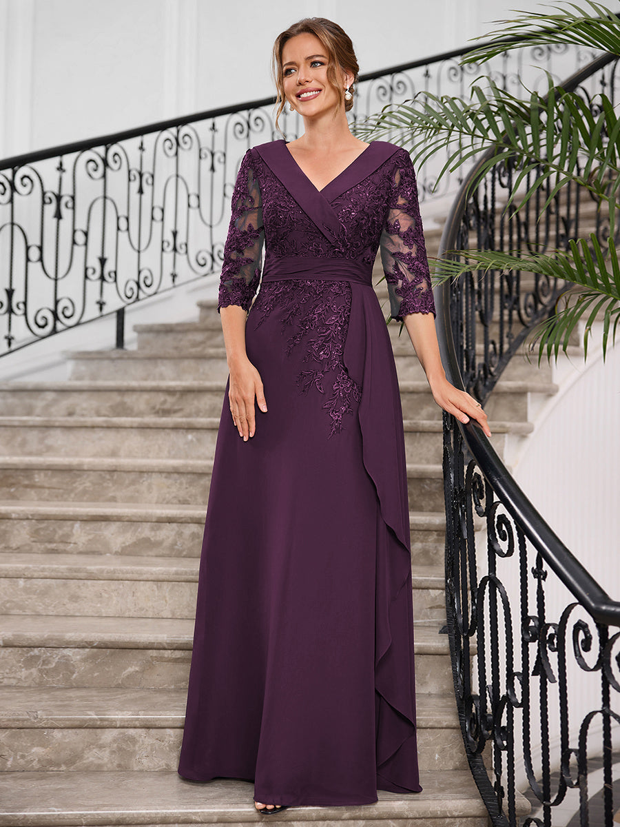 Priscilla Faye Plum side view mother of the bride dress