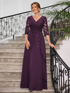 Priscilla Faye Plum side view mother of the bride dress