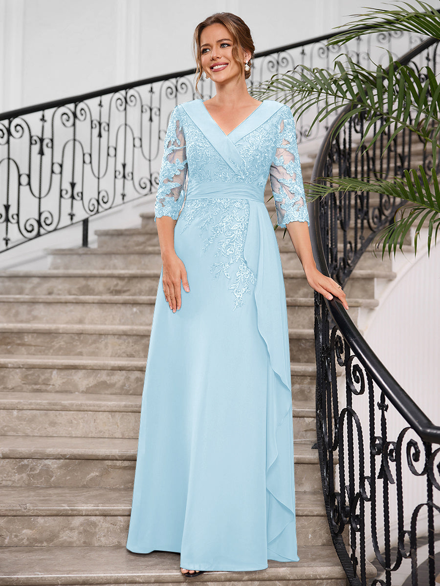 Priscilla Faye Pool Blue front view mother of the bride dress