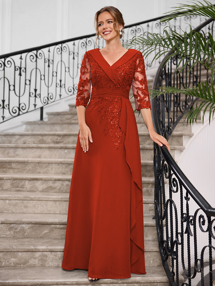 Priscilla Faye Red front view mother of the bride dress