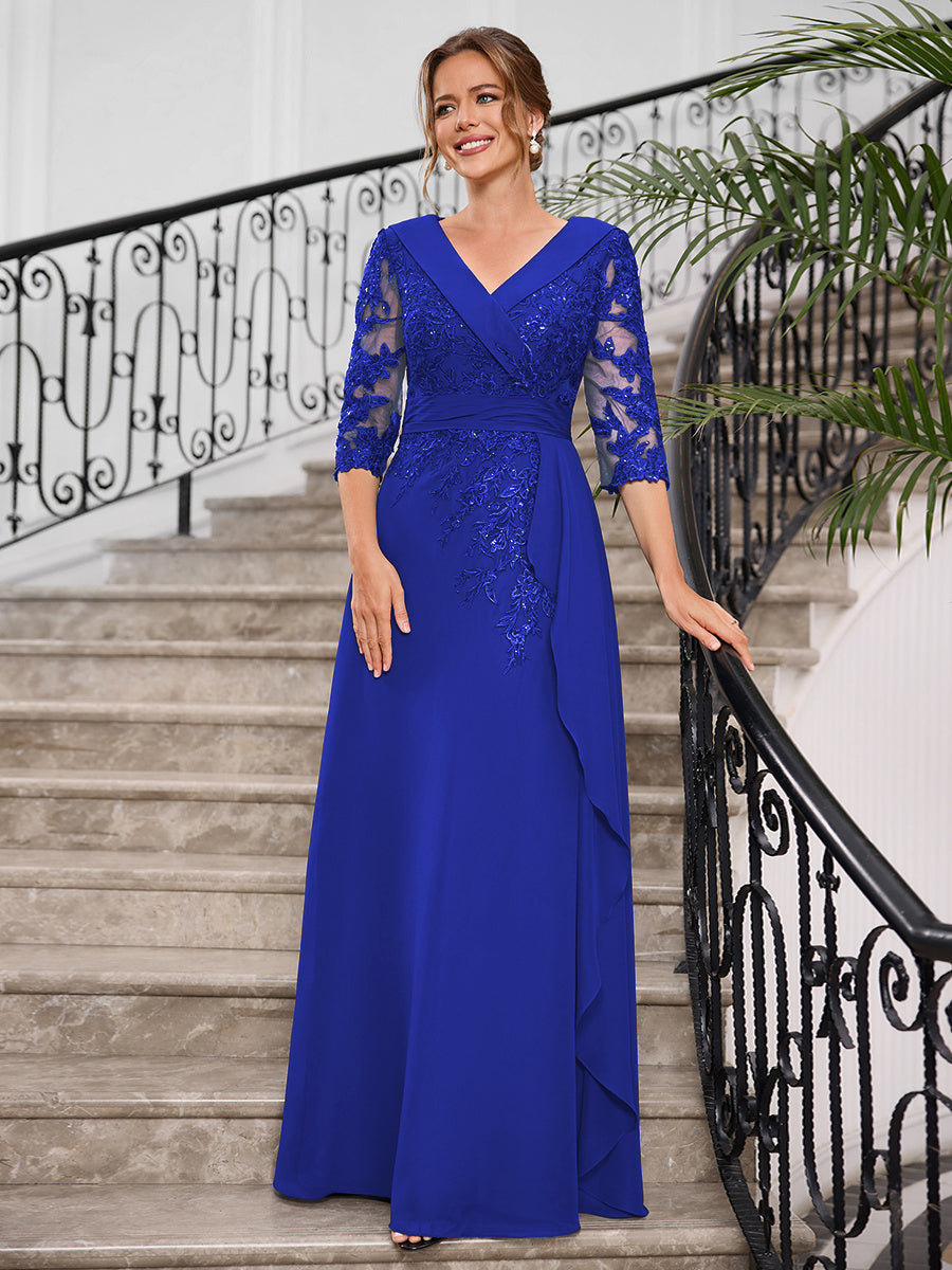 Priscilla Faye Royal Blue front view mother of the bride dress