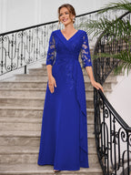 Priscilla Faye Royal Blue front view mother of the bride dress