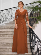 Priscilla Faye Rust front view mother of the bride dress