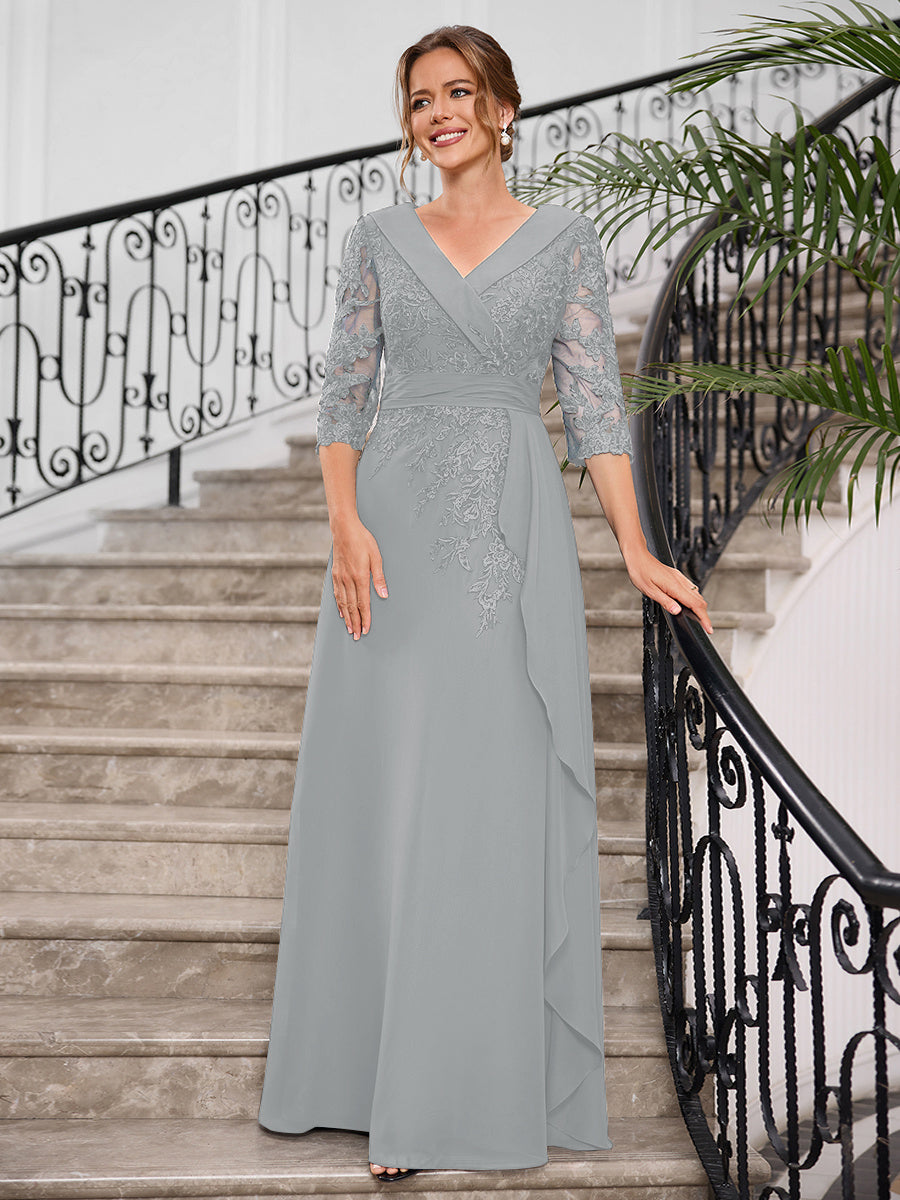 Priscilla Faye Silver side view mother of the bride dress