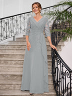 Priscilla Faye Silver side view mother of the bride dress