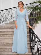 Priscilla Faye Sky Blue front view mother of the bride dress