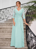 Priscilla Faye Pool Blue side view mother of the bride dress