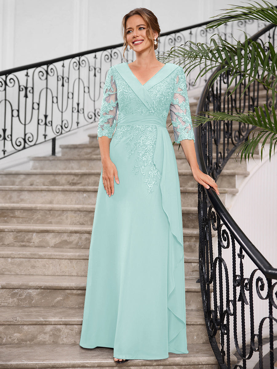 Priscilla Faye Pool Blue side view mother of the bride dress