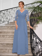 Priscilla Faye Steel Blue side view mother of the bride dress