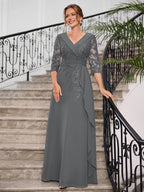 Priscilla Faye Steel Grey front view mother of the bride dress