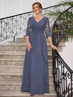 Priscilla Faye Steel Blue fabric detail mother of the bride dress