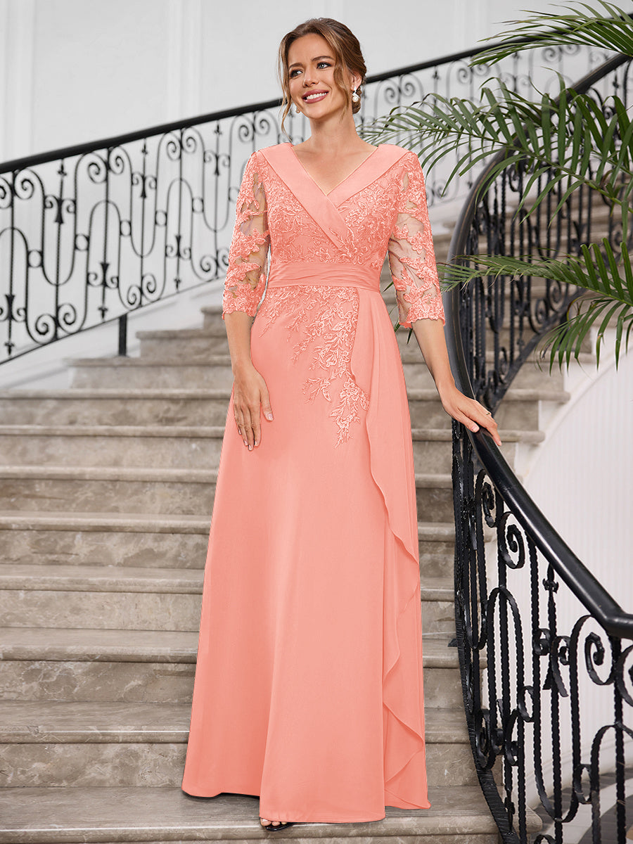 Priscilla Faye Coral side view mother of the bride dress