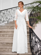 Priscilla Faye White front view mother of the bride dress