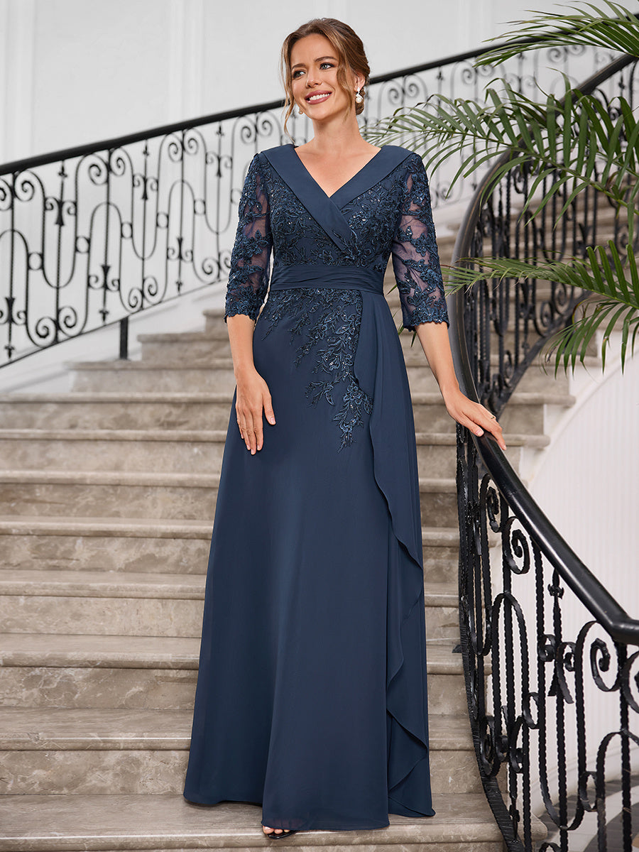 Priscilla Faye Navy Blue front view mother of the bride dress