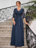 Priscilla Faye Navy Blue front view mother of the bride dress