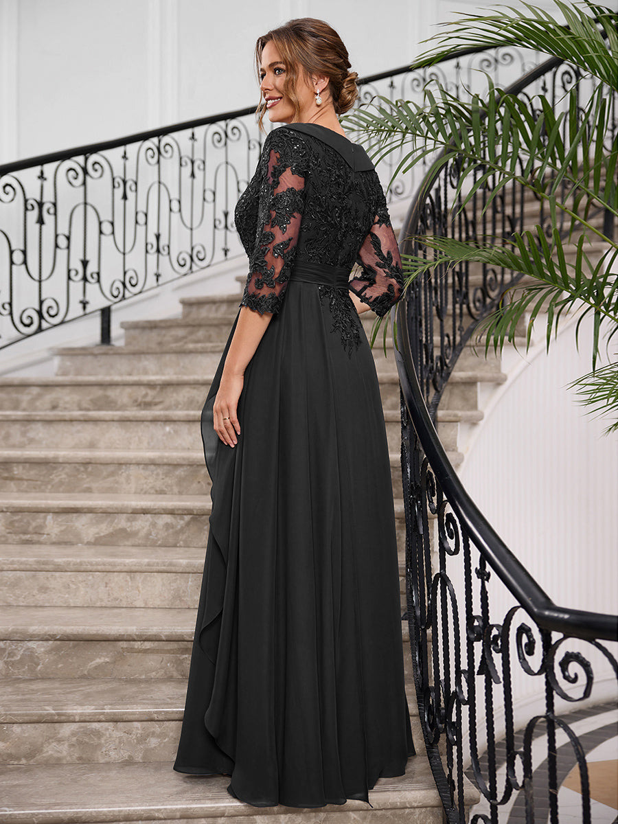 Priscilla Faye Black back view mother of the bride dress