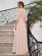 Priscilla Faye Blush back view mother of the bride dress