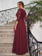 Priscilla Faye Burgundy back view mother of the bride dress