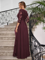 Priscilla Faye Cabernet back view mother of the bride dress