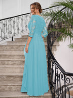 Priscilla Faye Turquoise back view mother of the bride dress