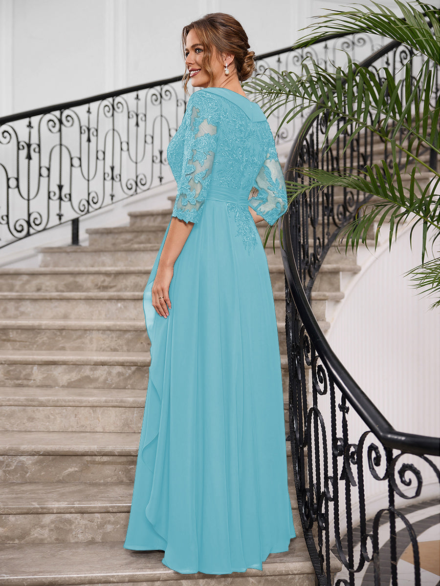 Priscilla Faye Turquoise back view mother of the bride dress