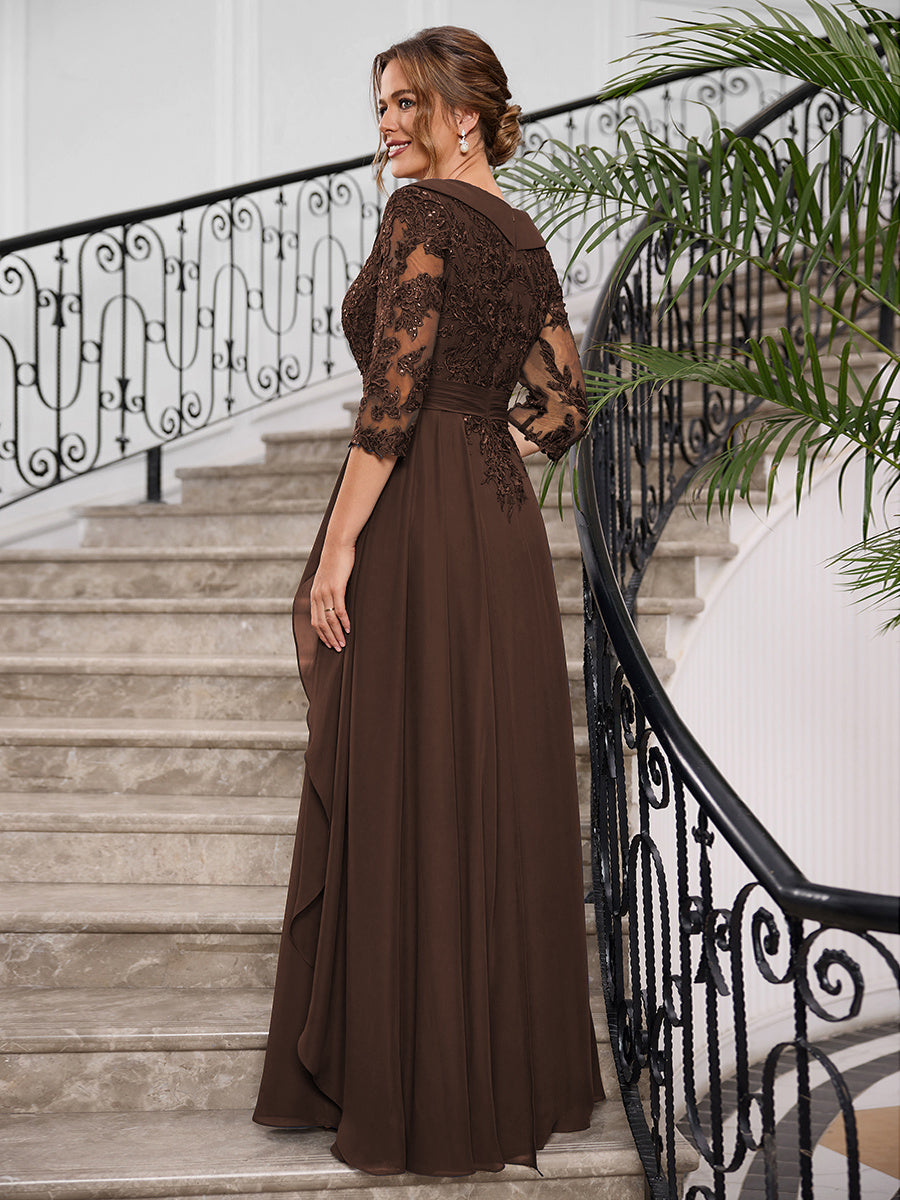 Priscilla Faye Brown back view mother of the bride dress