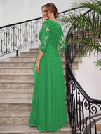 Priscilla Faye Emerald back view mother of the bride dress