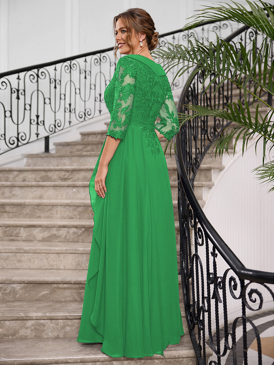 Priscilla Faye Emerald back view mother of the bride dress