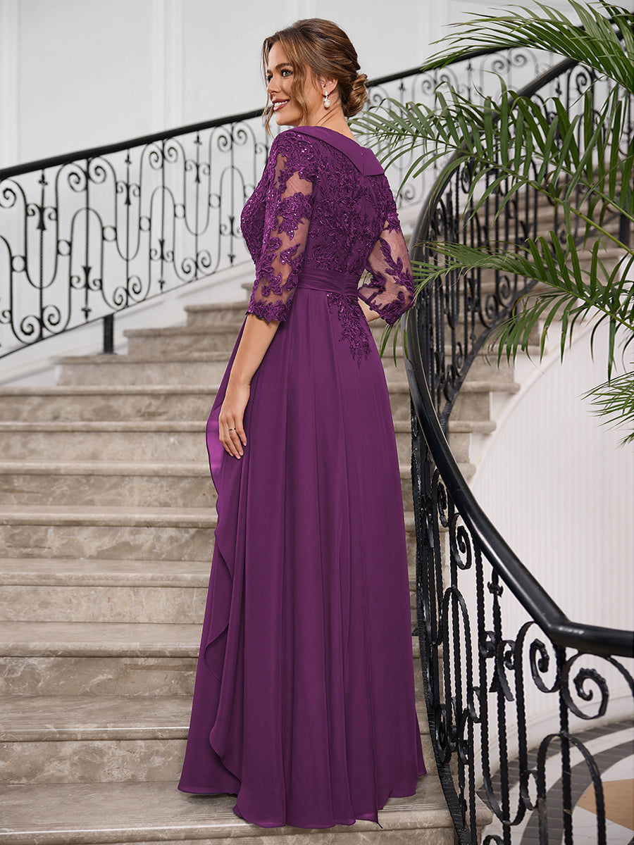 Priscilla Faye Grape back view mother of the bride dress
