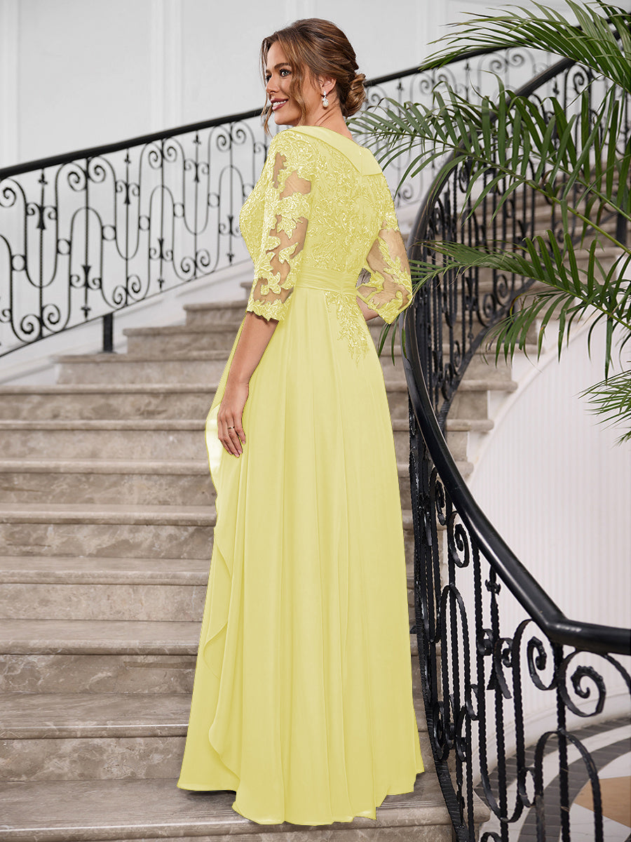 Priscilla Faye Yellow back view mother of the bride dress