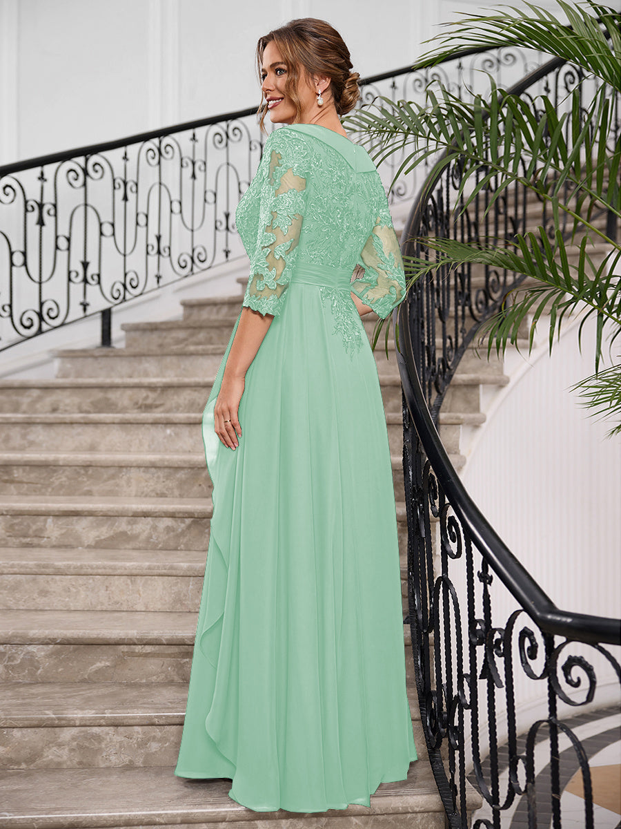 Priscilla Faye Mint Green back view mother of the bride dress