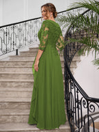 Priscilla Faye Olive Green back view mother of the bride dress