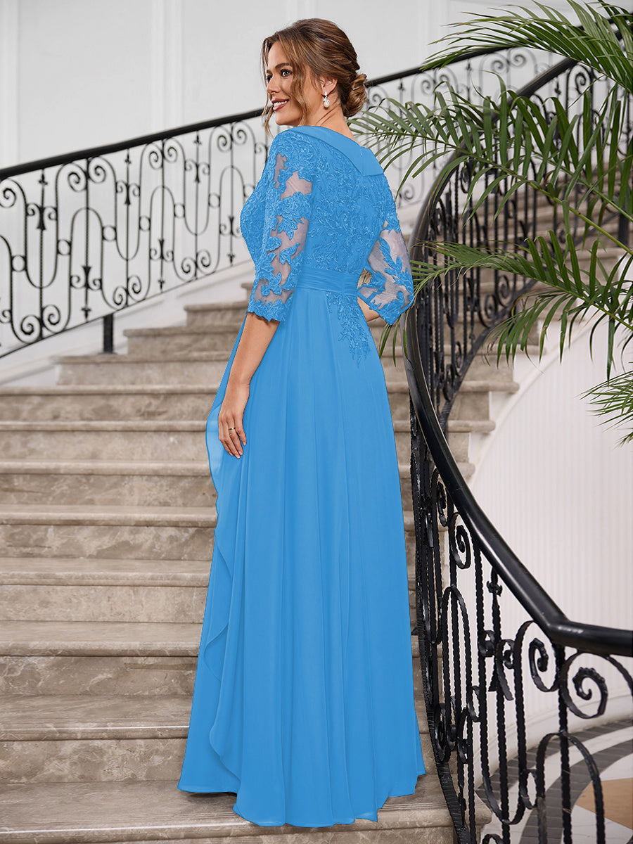 Priscilla Faye Ocean Blue back view mother of the bride dress