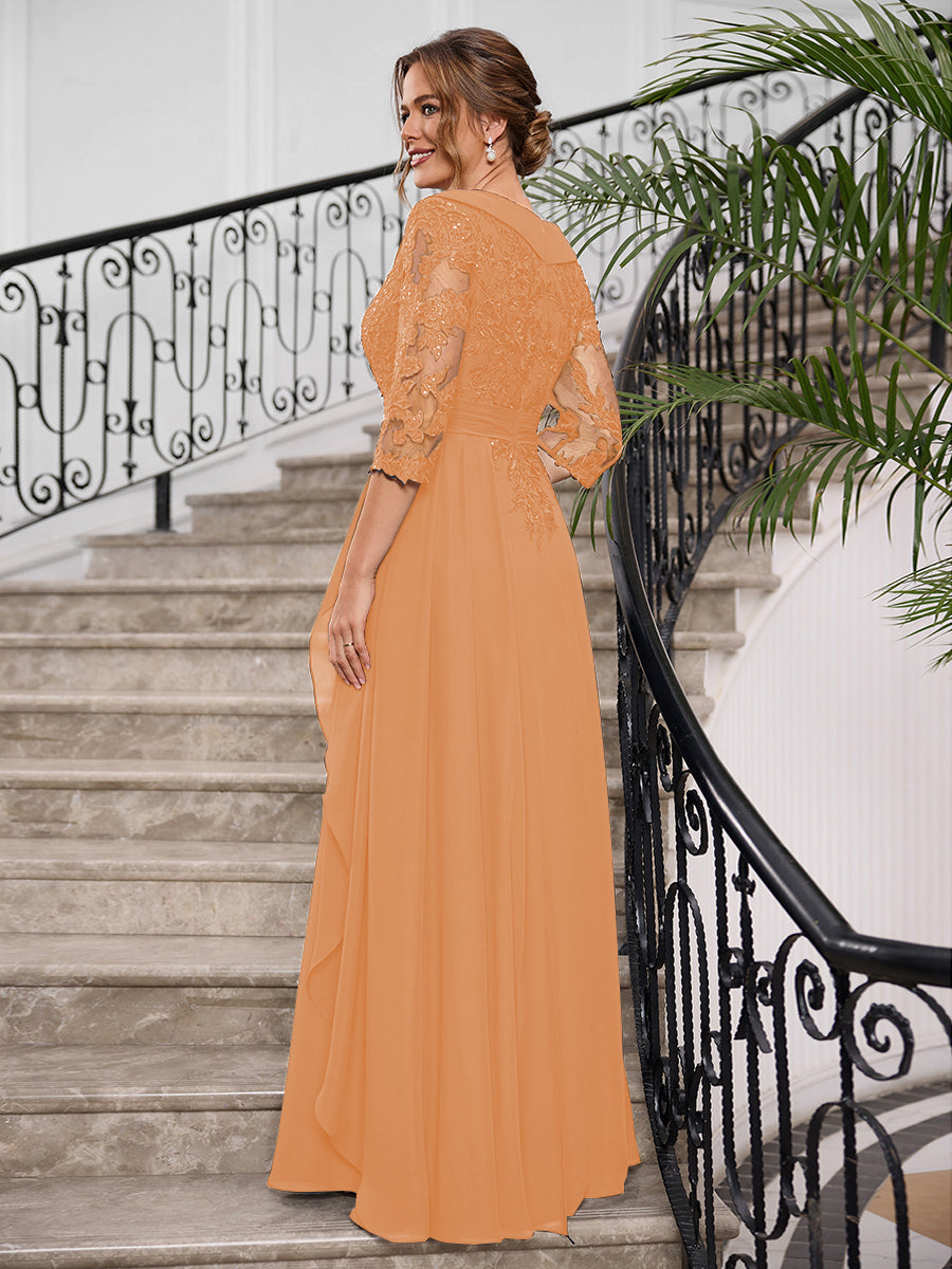 Priscilla Faye Orange back view mother of the bride dress