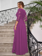 Priscilla Faye Orchid back view mother of the bride dress