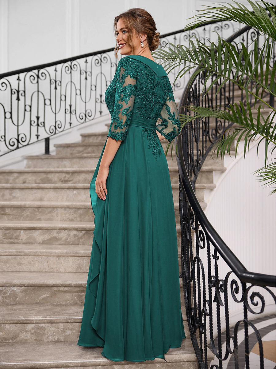 Priscilla Faye Peacock back view mother of the bride dress