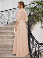 Priscilla Faye Pearl Pink back view mother of the bride dress