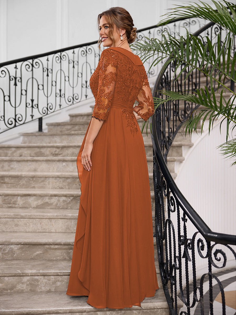 Priscilla Faye Rust back view mother of the bride dress