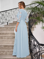 Priscilla Faye Sky Blue back view mother of the bride dress