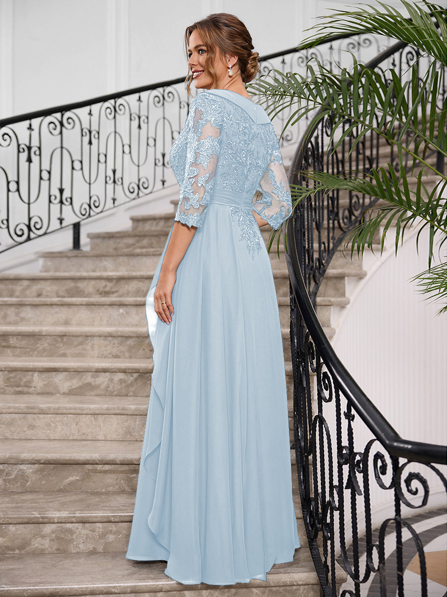 Priscilla Faye Sky Blue back view mother of the bride dress