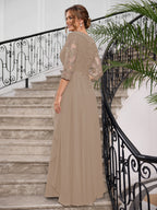 Priscilla Faye Taupe back view mother of the bride dress