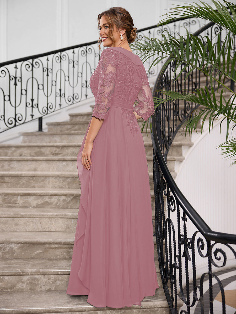 Priscilla Faye Mauve back view mother of the bride dress