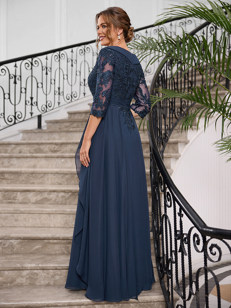 Priscilla Faye Navy Blue back view mother of the bride dress