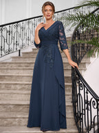 Priscilla Faye Navy Blue side view mother of the bride dress