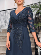 Priscilla Faye Navy Blue fabric detail mother of the bride dress